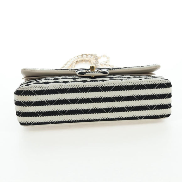 CHANEL Matelasse 25 Chain Shoulder Bag Canvas White Gold CC Auth 206278SM