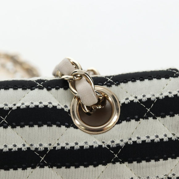CHANEL Matelasse 25 Chain Shoulder Bag Canvas White Gold CC Auth 206278SM