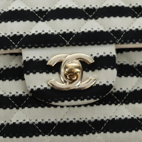 CHANEL Matelasse 25 Chain Shoulder Bag Canvas White Gold CC Auth 206278SM