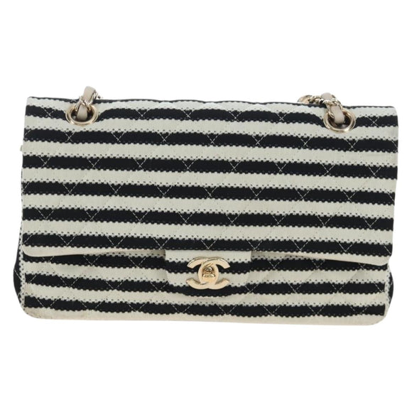 CHANEL Matelasse 25 Chain Shoulder Bag Canvas White Gold CC Auth 206278SM