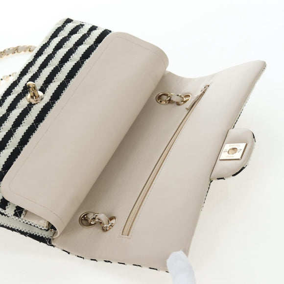 CHANEL Matelasse 25 Chain Shoulder Bag Canvas White Gold CC Auth 206278SM