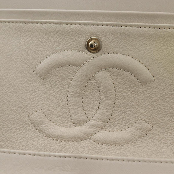 CHANEL Matelasse 25 Chain Shoulder Bag Canvas White Gold CC Auth 206278SM