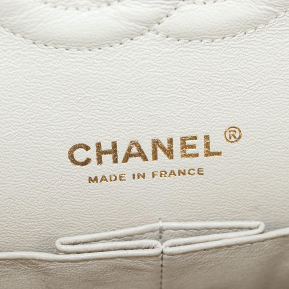 CHANEL Matelasse 25 Chain Shoulder Bag Canvas White Gold CC Auth 206278SM