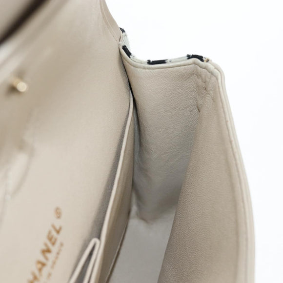 CHANEL Matelasse 25 Chain Shoulder Bag Canvas White Gold CC Auth 206278SM