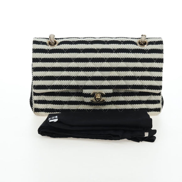 CHANEL Matelasse 25 Chain Shoulder Bag Canvas White Gold CC Auth 206278SM
