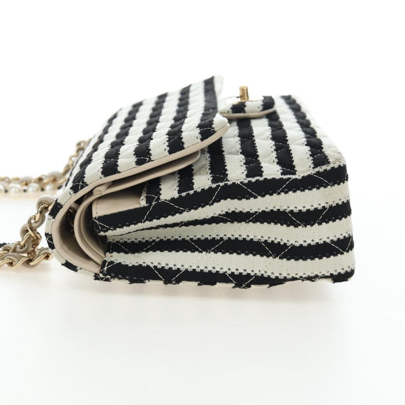 CHANEL Matelasse 25 Chain Shoulder Bag Canvas White Gold CC Auth 206278SM