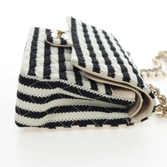 CHANEL Matelasse 25 Chain Shoulder Bag Canvas White Gold CC Auth 206278SM