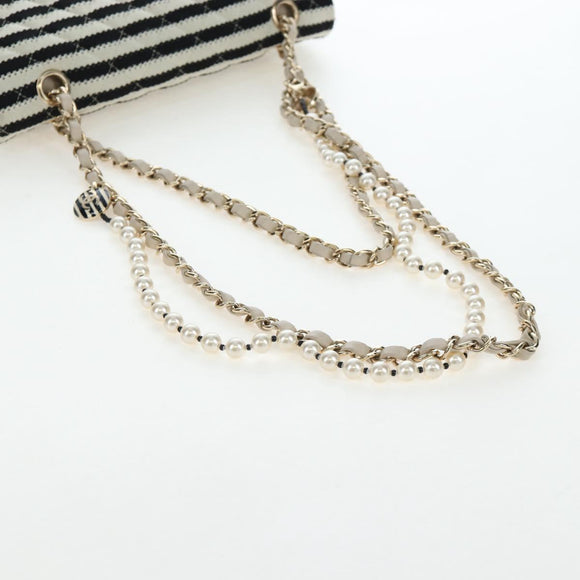 CHANEL Matelasse 25 Chain Shoulder Bag Canvas White Gold CC Auth 206278SM