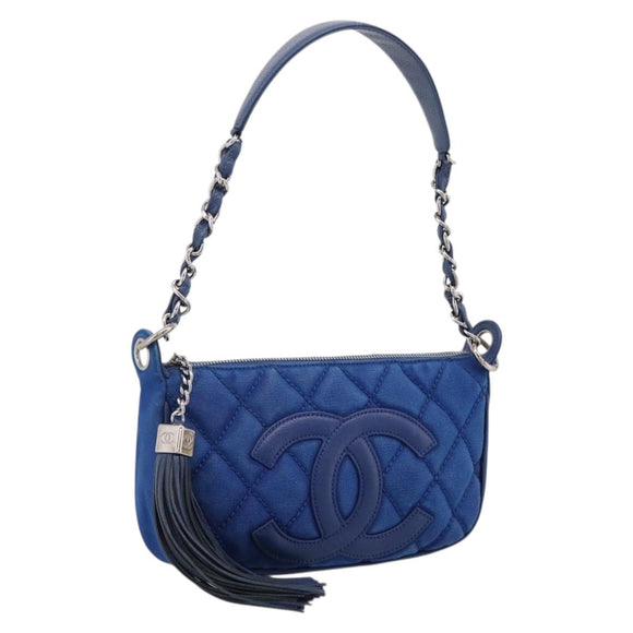 CHANEL Matelasse Chain Shoulder Bag Canvas Blue Silver CC Auth 206279V