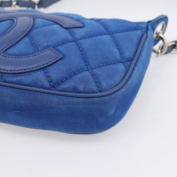 CHANEL Matelasse Chain Shoulder Bag Canvas Blue Silver CC Auth 206279V