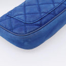CHANEL Matelasse Chain Shoulder Bag Canvas Blue Silver CC Auth 206279V-13