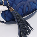CHANEL Matelasse Chain Shoulder Bag Canvas Blue Silver CC Auth 206279V-14