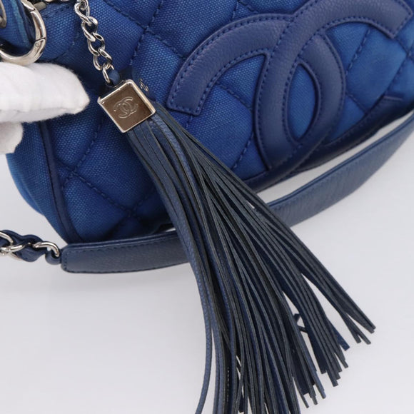 CHANEL Matelasse Chain Shoulder Bag Canvas Blue Silver CC Auth 206279V