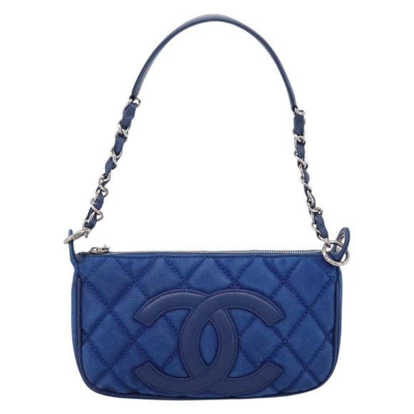 CHANEL Matelasse Chain Shoulder Bag Canvas Blue Silver CC Auth 206279V
