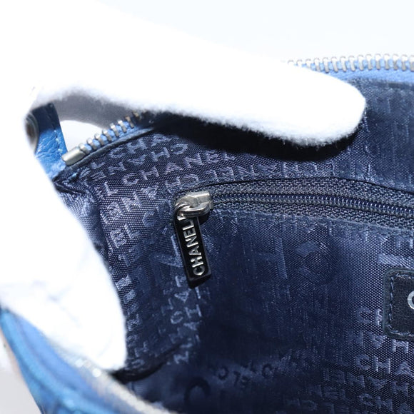 CHANEL Matelasse Chain Shoulder Bag Canvas Blue Silver CC Auth 206279V