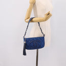 CHANEL Matelasse Chain Shoulder Bag Canvas Blue Silver CC Auth 206279V-25