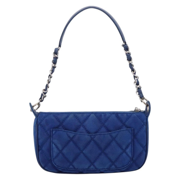 CHANEL Matelasse Chain Shoulder Bag Canvas Blue Silver CC Auth 206279V