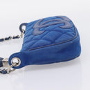 CHANEL Matelasse Chain Shoulder Bag Canvas Blue Silver CC Auth 206279V-4