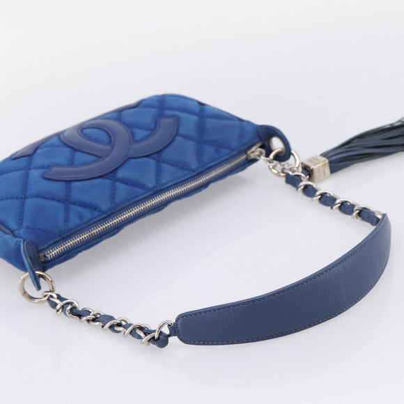 CHANEL Matelasse Chain Shoulder Bag Canvas Blue Silver CC Auth 206279V