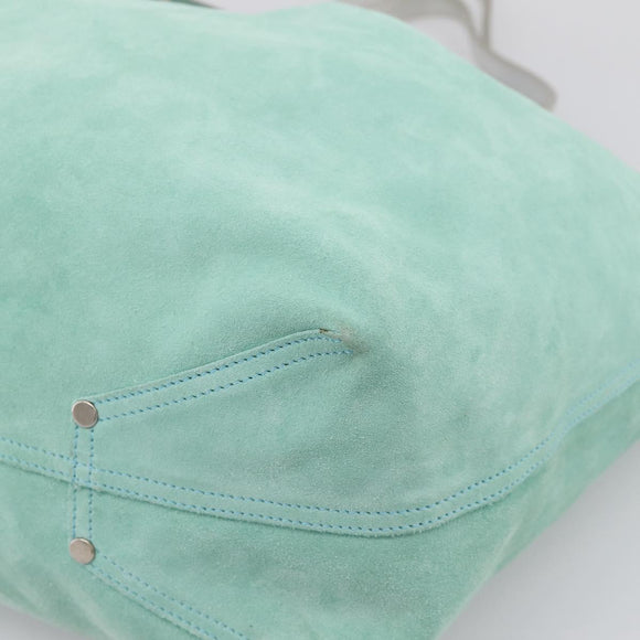 Tiffany & Co. Tote Bag Suede Turquoise Blue Silver Auth 206280A