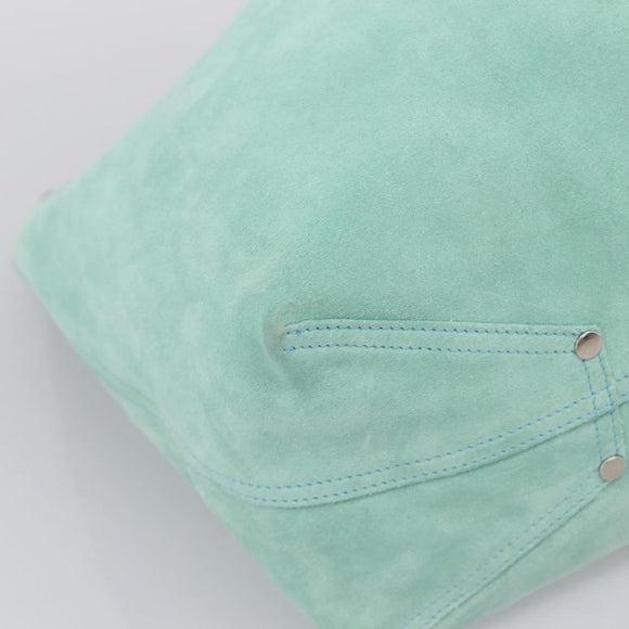 Tiffany & Co. Tote Bag Suede Turquoise Blue Silver Auth 206280A
