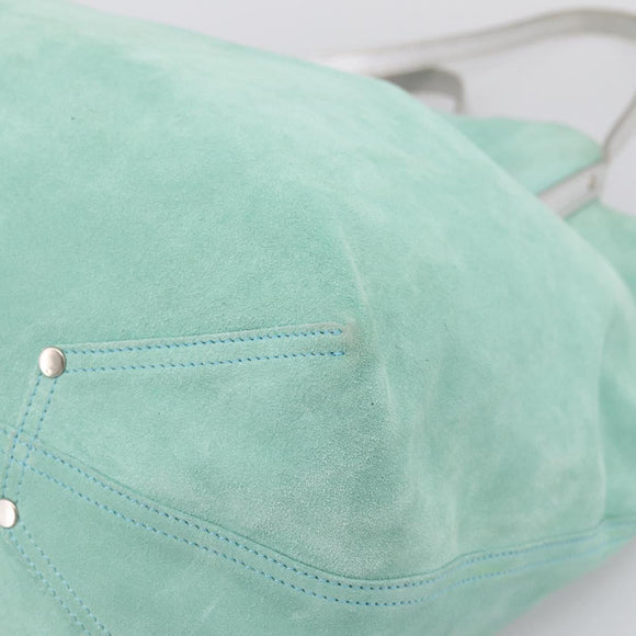 Tiffany & Co. Tote Bag Suede Turquoise Blue Silver Auth 206280A