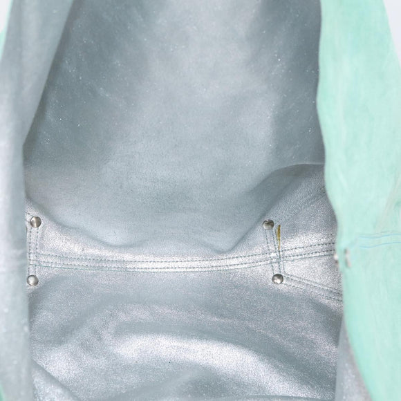 Tiffany & Co. Tote Bag Suede Turquoise Blue Silver Auth 206280A