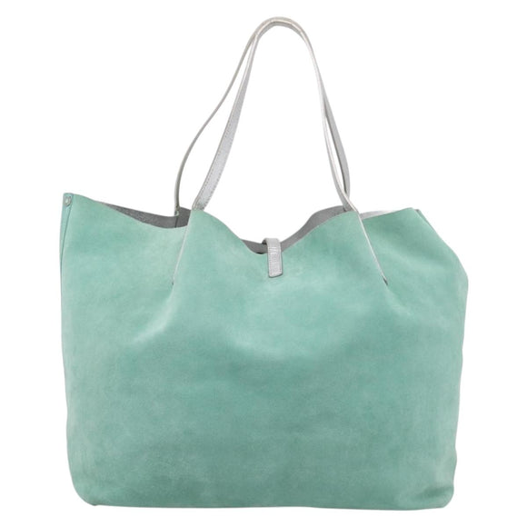Tiffany & Co. Tote Bag Suede Turquoise Blue Silver Auth 206280A