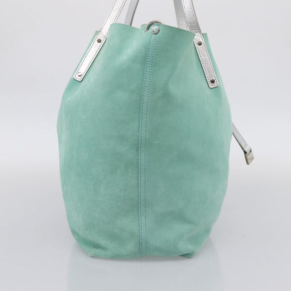 Tiffany & Co. Tote Bag Suede Turquoise Blue Silver Auth 206280A