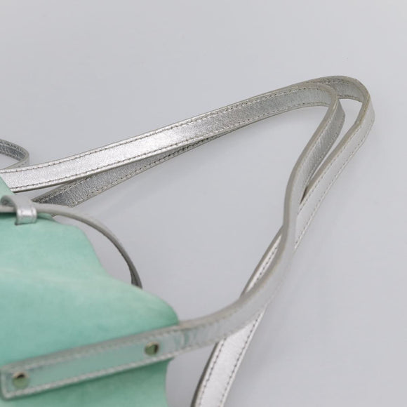 Tiffany & Co. Tote Bag Suede Turquoise Blue Silver Auth 206280A