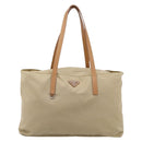 PRADA Tote Bag Nylon Beige Silver Auth 206281A-2
