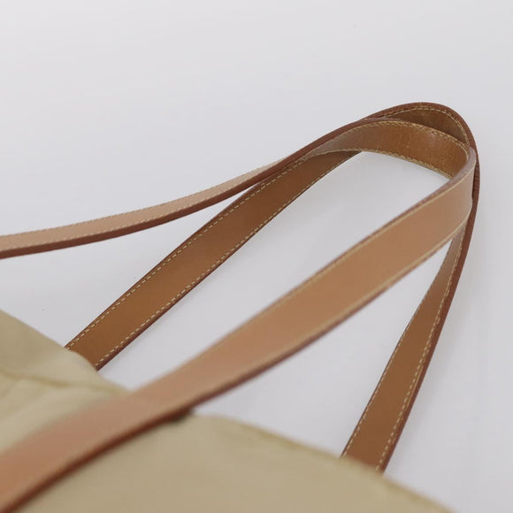 PRADA Tote Bag Nylon Beige Silver Auth 206281A