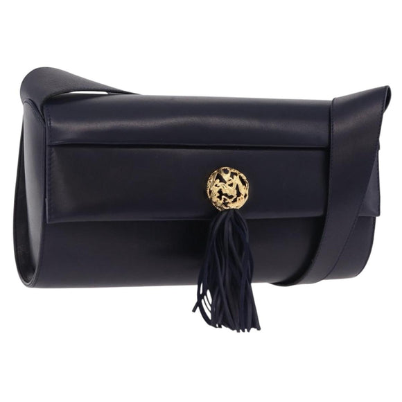 Salvatore Ferragamo Shoulder Bag Leather Navy Gold Auth 206283A