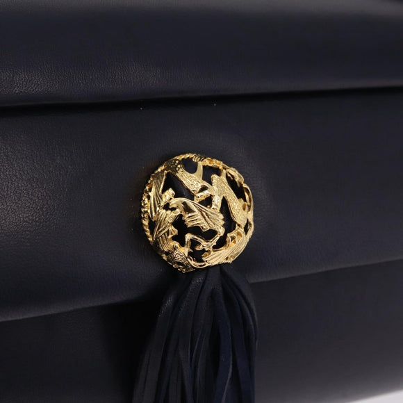 Salvatore Ferragamo Shoulder Bag Leather Navy Gold Auth 206283A
