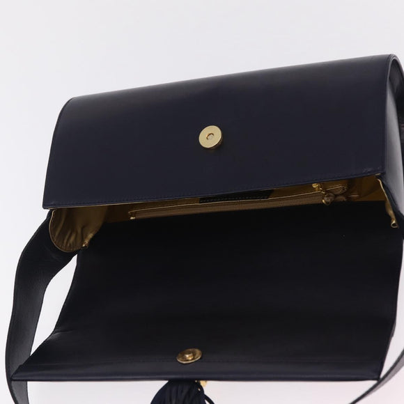 Salvatore Ferragamo Shoulder Bag Leather Navy Gold Auth 206283A
