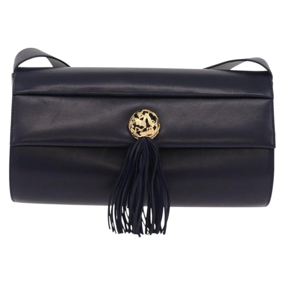 Salvatore Ferragamo Shoulder Bag Leather Navy Gold Auth 206283A