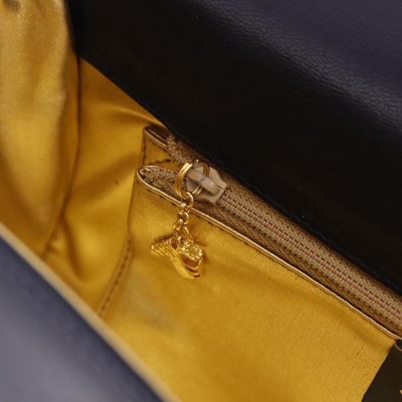 Salvatore Ferragamo Shoulder Bag Leather Navy Gold Auth 206283A