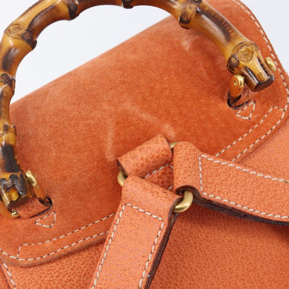 GUCCI Bamboo Backpack Suede Orange Gold 003 2058 0030 Auth 206284