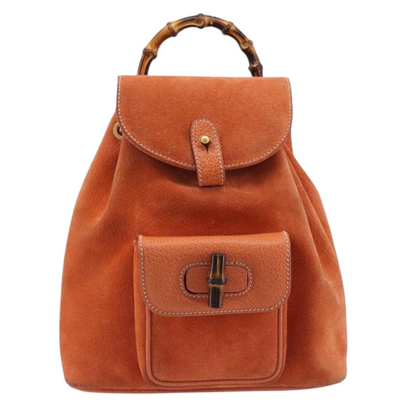 GUCCI Bamboo Backpack Suede Orange Gold 003 2058 0030 Auth 206284