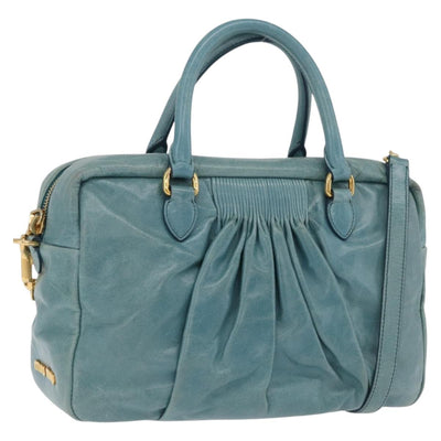 Miu Miu Vitellolux Matelasse Bag Leather 2way Turquoise Blue Gold Auth 206286M