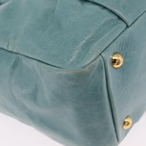 Miu Miu Vitellolux Matelasse Bag Leather 2way Turquoise Blue Gold Auth 206286M