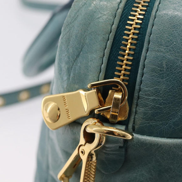 Miu Miu Vitellolux Matelasse Bag Leather 2way Turquoise Blue Gold Auth 206286M