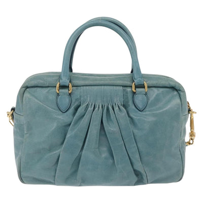 Miu Miu Vitellolux Matelasse Bag Leather 2way Turquoise Blue Gold Auth 206286M - 0