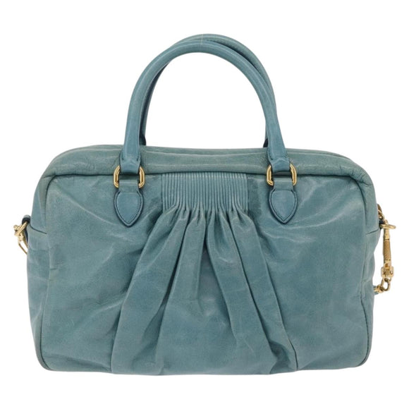 Miu Miu Vitellolux Matelasse Bag Leather 2way Turquoise Blue Gold Auth 206286M