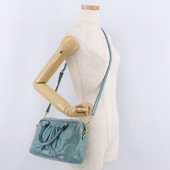 Miu Miu Vitellolux Matelasse Bag Leather 2way Turquoise Blue Gold Auth 206286M