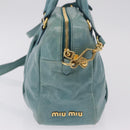 Miu Miu Vitellolux Matelasse Bag Leather 2way Turquoise Blue Gold Auth 206286M-5