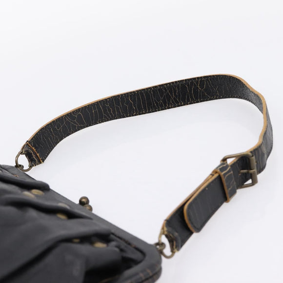 Miu Miu Shoulder Bag Leather Black Gold Auth 206289
