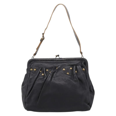 Miu Miu Shoulder Bag Leather Black Gold Auth 206289 - 0