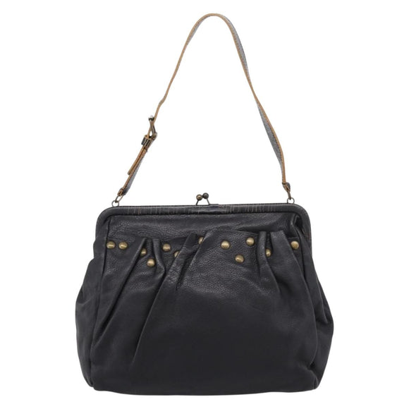 Miu Miu Shoulder Bag Leather Black Gold Auth 206289