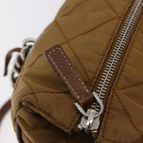 PRADA Chain Tote Bag Nylon Brown Silver Auth 206291